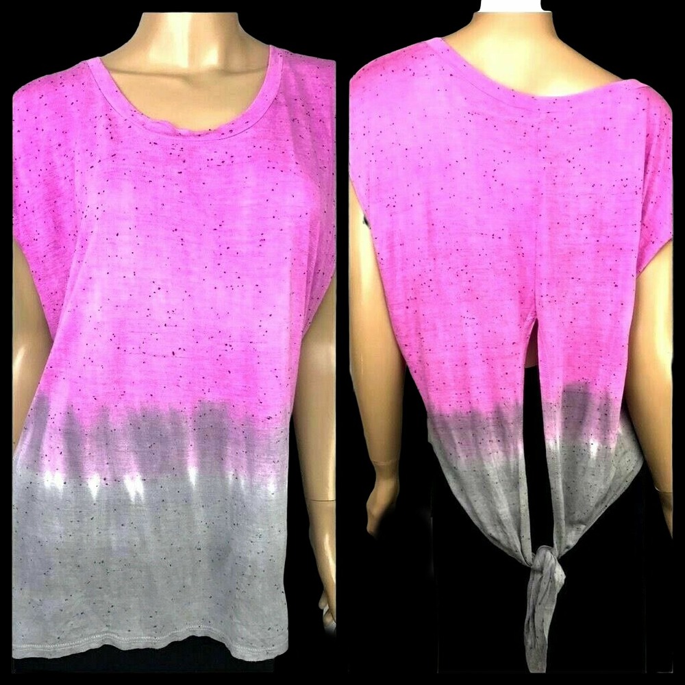 Ale by Alessandra Size M  Top Blouse Purple/Gray Ties in Back Polyester & Rayon